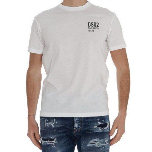 Tricou Dsquared2, Imprimeu Made in Italy, Alb