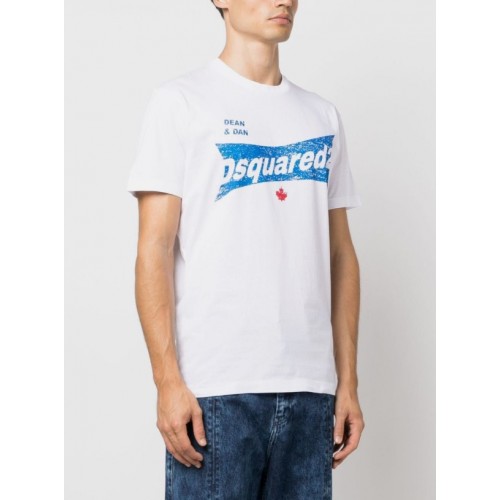 Tricou DSQUARED2, Print Albastru, White Tricou DSQUARED2, Print Albastru, White