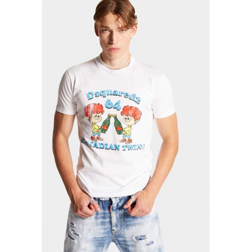 Tricou DSQUARED2, Canadian Brothers, Alb Tricou DSQUARED2, Canadian Brothers, Alb