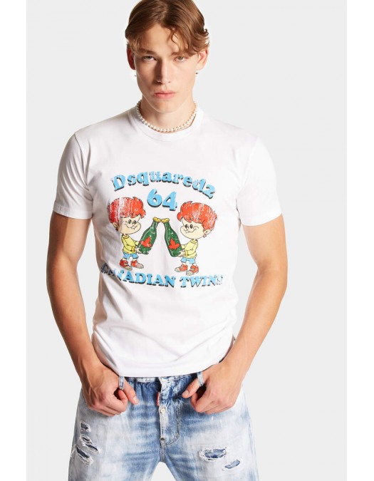 Tricou DSQUARED2, Canadian Brothers, Alb - S71GD1396S23009100