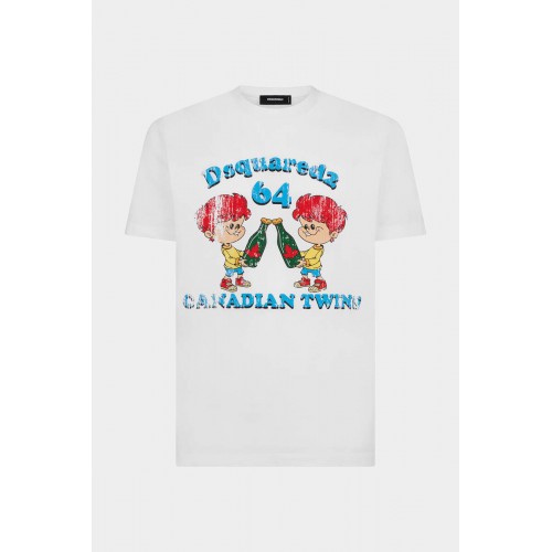 Tricou DSQUARED2, Canadian Brothers, Alb Tricou DSQUARED2, Canadian Brothers, Alb
