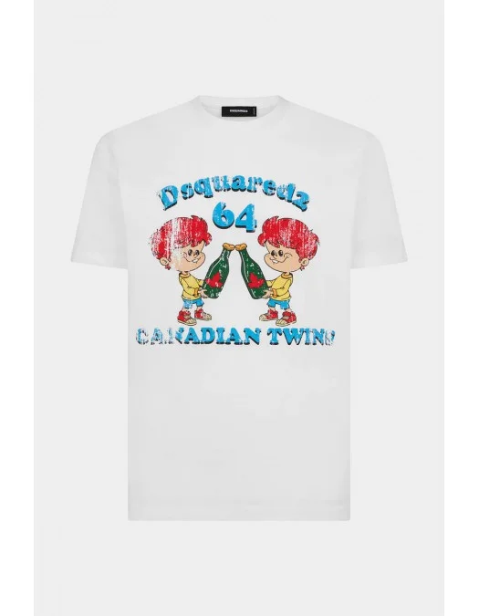 Y2 ver2 ブレークキュー Tricou DSQUARED2, Canadian Brothers, Alb - S71GD1396S23009100