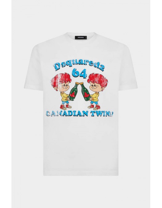 Tricou DSQUARED2, Canadian Brothers, Alb - S71GD1396S23009100