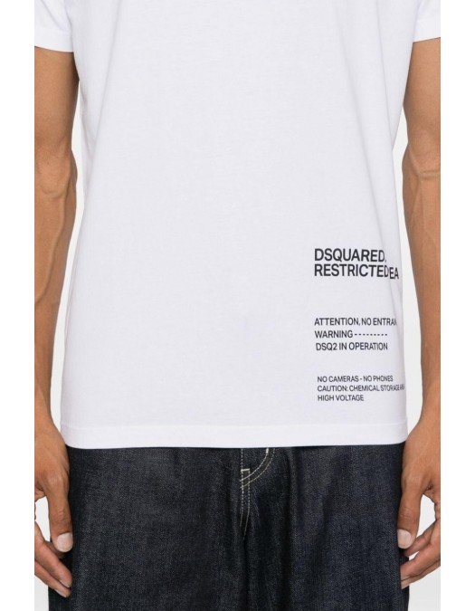 TRICOU DSQUARED2, Restricted Area Print, Alb, Cool Fit - S71GD1451D20020100