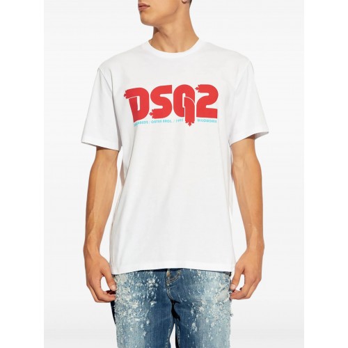 Tricou DSQUARED2, Regular Fit, White, Leaf Logo Tricou DSQUARED2, Regular Fit, White, Leaf Logo