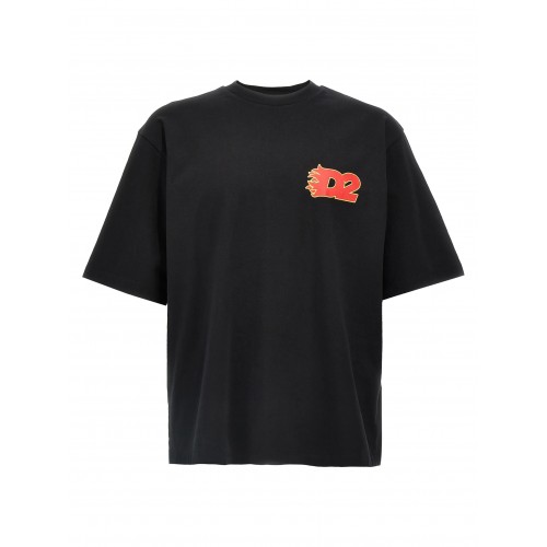 Tricou DSQUARED2, Loose fit, D2 Insert, Black Tricou DSQUARED2, Loose fit, D2 Insert, Black