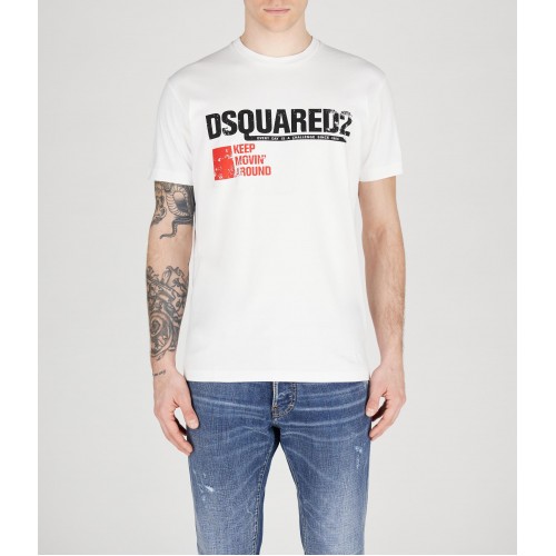 Tricou DSQUARED2, Cool Fit, Keep Moving Around, White Logo, White