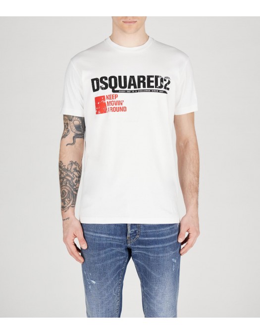 Tricou DSQUARED2, Cool Fit, Keep Moving Around, White Logo, White - S71GD1462S24662100