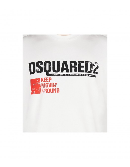 Tricou DSQUARED2, Cool Fit, Keep Moving Around, White Logo, White - S71GD1462S24662100