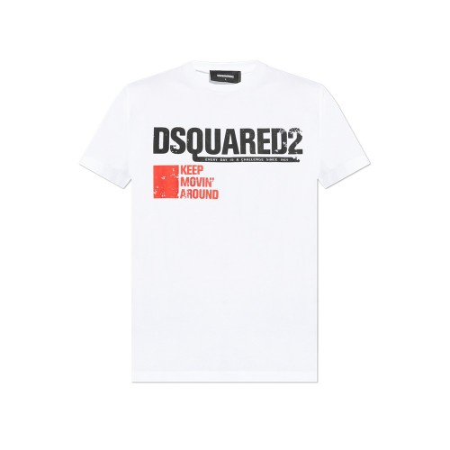 Tricou DSQUARED2, Cool Fit, Keep Moving Around, White Logo, White Tricou DSQUARED2, Cool Fit, Keep Moving Around, White Logo, White
