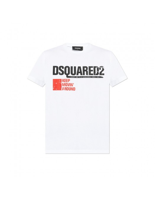 Tricou DSQUARED2, Cool Fit, Keep Moving Around, White Logo, White - S71GD1462S24662100