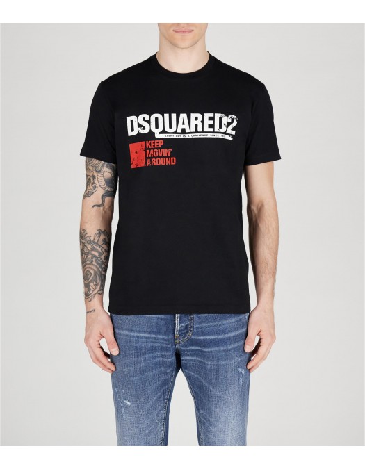 Tricou DSQUARED2, Cool Fit, Keep Moving Around, White Logo, Black - S71GD1462S24662900