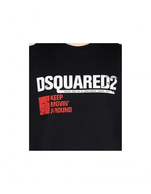 Tricou DSQUARED2, Cool Fit, Keep Moving Around, White Logo, Black - S71GD1462S24662900