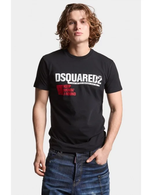 Tricou DSQUARED2, Cool Fit, Keep Moving Around, White Logo, Black - S71GD1462S24662900