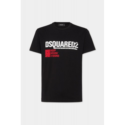 Tricou DSQUARED2, Cool Fit, Keep Moving Around, White Logo, Black Tricou DSQUARED2, Cool Fit, Keep Moving Around, White Logo, Black