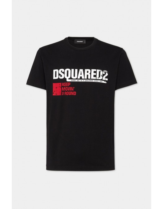 Tricou DSQUARED2, Cool Fit, Keep Moving Around, White Logo, Black - S71GD1462S24662900