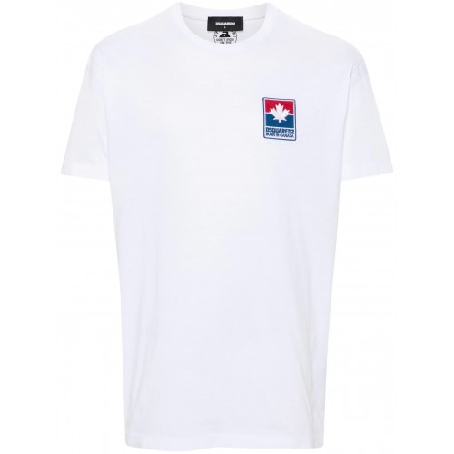Tricou DSQUARED2, Logo Insert Leaf, White, Slim Fit Tricou DSQUARED2, Logo Insert Leaf, White, Slim Fit