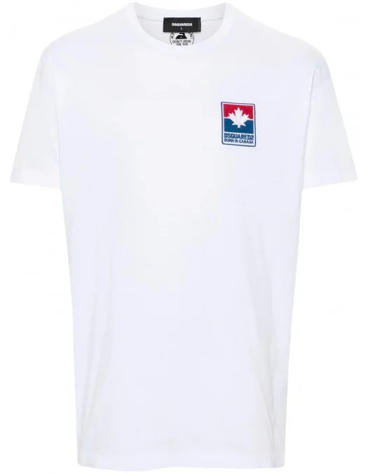 Tricou DSQUARED2, Logo Insert Leaf, White - S71GD1469S23009100 Tricou DSQUARED2, Logo Insert Leaf, White - S71GD1469S23009100