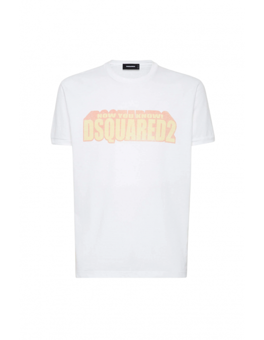 Tricou DSQUARED2, Dyed Very Very Dan Fit Slogan, White - S71GD1525S22507100