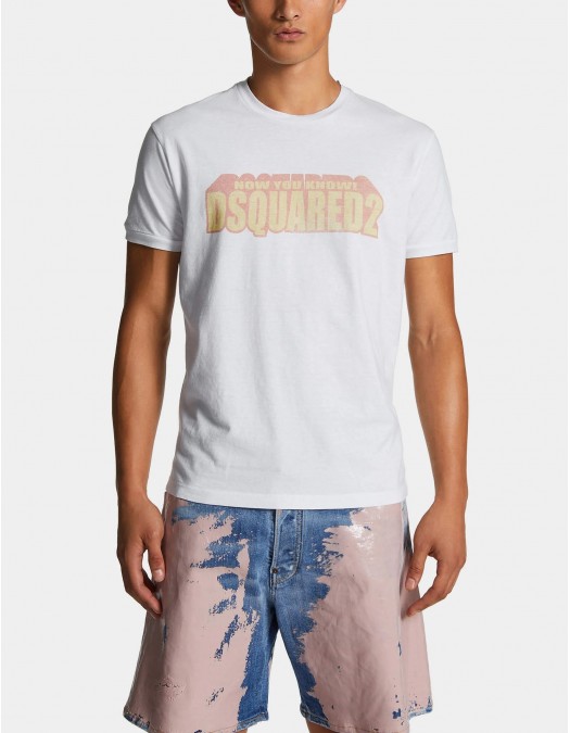 Tricou DSQUARED2, Dyed Very Very Dan Fit Slogan, White - S71GD1525S22507100