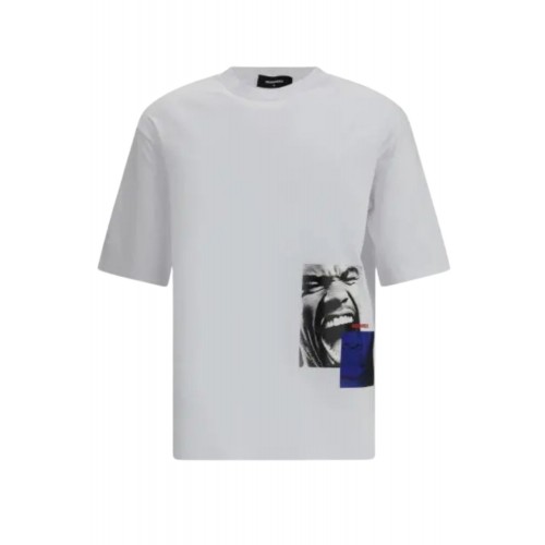 Tricou DSQUARED2, Graphic Print, Blue Details, Alb Tricou DSQUARED2, Graphic Print, Blue Details, Alb