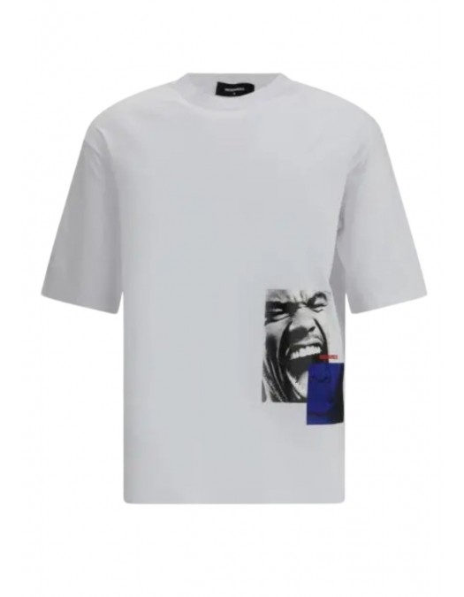 Tricou DSQUARED2, Graphic Print, Blue Details, Alb - S71GD1537D20020100 Tricou DSQUARED2, Graphic Print, Blue Details, Alb - S71GD1537D20020100