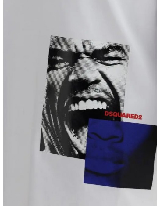 Tricou DSQUARED2, Graphic Print, Blue Details, Alb - S71GD1537D20020100 Tricou DSQUARED2, Graphic Print, Blue Details, Alb - S71GD1537D20020100