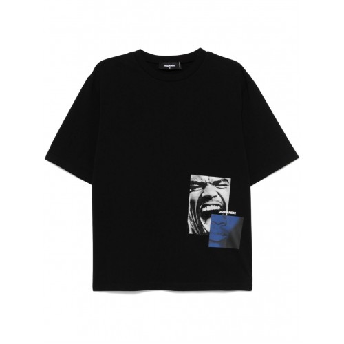 Tricou DSQUARED2, Graphic Print, Blue Details, Black Tricou DSQUARED2, Graphic Print, Blue Details, Black