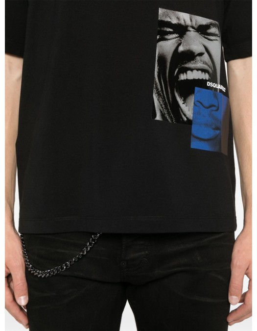 Tricou DSQUARED2, Graphic Print, Blue Details, Black - S71GD1537D20020900