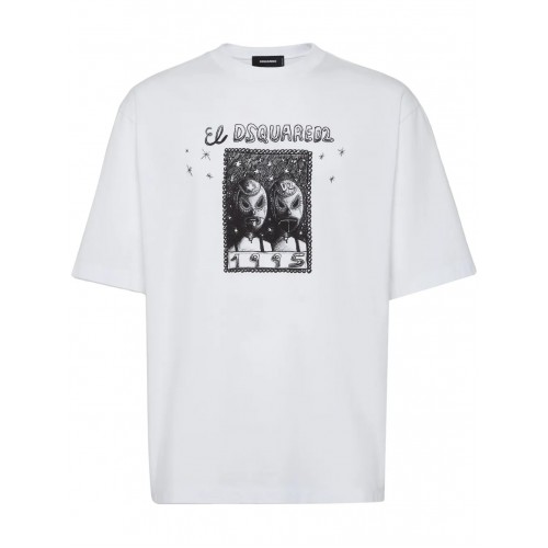 Tricou DSQUARED2, Graphic Print, Mask, White, Loose Fit Tricou DSQUARED2, Graphic Print, Mask, White, Loose Fit