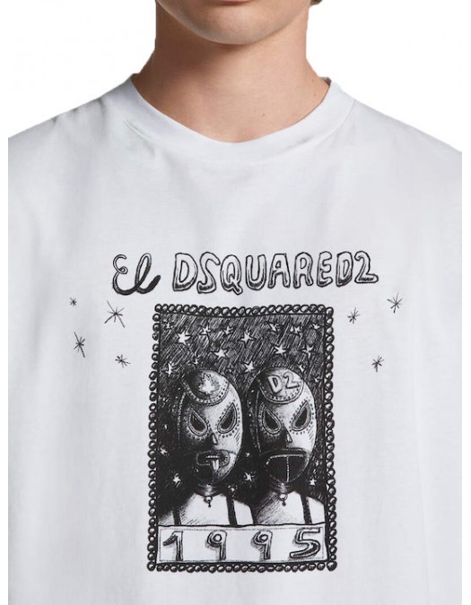 Tricou DSQUARED2, Graphic Print, Mask, White - S71GD1538D20020100 Tricou DSQUARED2, Graphic Print, Mask, White - S71GD1538D20020100