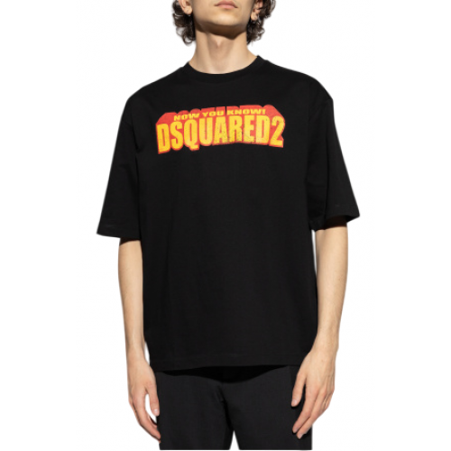Tricou DSQUARED2, Wash Loose Fit Slogan, Black Tricou DSQUARED2, Wash Loose Fit Slogan, Black