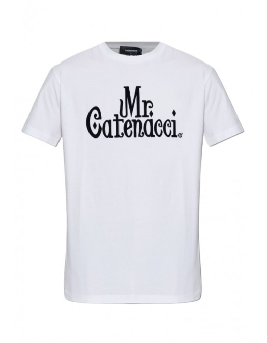 TRICOU DSQUARED2, Mr Catenacci Front Print, Regular Fit, Alb - S71GD1580D20035100