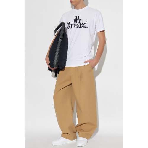 TRICOU DSQUARED2, Mr Catenacci Front Print, Regular Fit, Alb TRICOU DSQUARED2, Mr Catenacci Front Print, Regular Fit, Alb