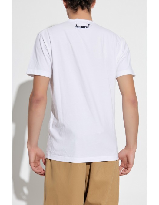 TRICOU DSQUARED2, Mr Catenacci Front Print, Regular Fit, Alb - S71GD1580D20035100