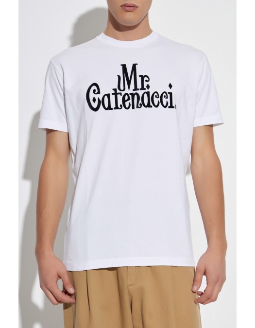 TRICOU DSQUARED2, Mr Catenacci Front Print, Regular Fit, Alb - S71GD1580D20035100