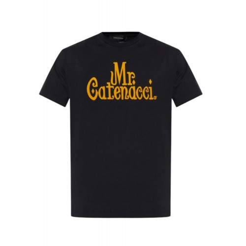 TRICOU DSQUARED2, Mr Catenacci Front Print, Regular Fit, Negru TRICOU DSQUARED2, Mr Catenacci Front Print, Regular Fit, Negru