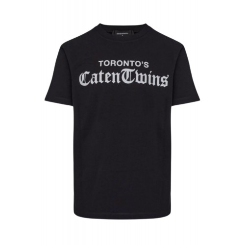 TRICOU DSQUARED2, Toronto's Caten Twins print, Negru, Loose Fit  TRICOU DSQUARED2, Toronto's Caten Twins print, Negru, Loose Fit