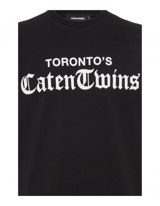 TRICOU DSQUARED2, Toronto's Caten Twins print, Negru, Loose Fit - S71GD1586D20020900 TRICOU DSQUARED2, Toronto's Caten Twins print, Negru, Loose Fit - S71GD1586D20020900