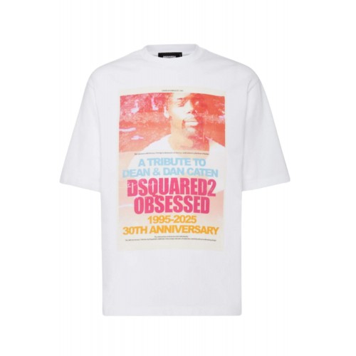 TRICOU DSQUARED2, Tribute to Dean and Dan Print, Loose Fit, Alb TRICOU DSQUARED2, Tribute to Dean and Dan Print, Loose Fit, Alb