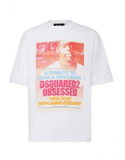 TRICOU DSQUARED2, Tribute to Dean and Dan Print, Loose Fit, Alb - S71GD1587D20020100