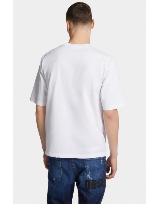 TRICOU DSQUARED2, Tribute to Dean and Dan Print, Loose Fit, Alb - S71GD1587D20020100