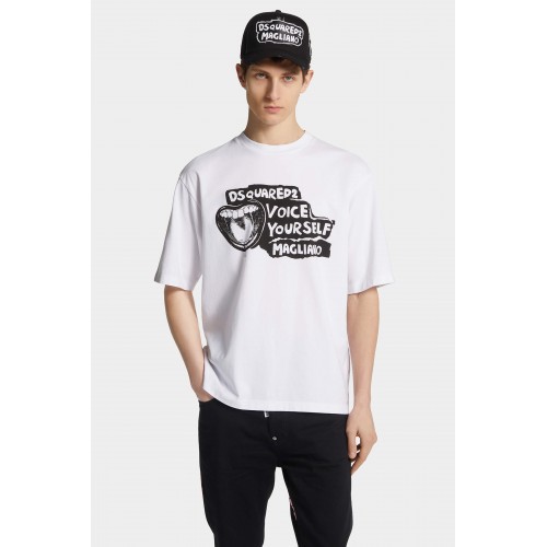 Tricou DSQUARED2, Magliano x D2 Loose Fit Txshirt, Alb
