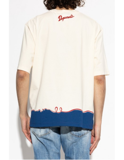Tricou DSQUARED2,  cream T-shirt with print - S71GD1644D20020103
