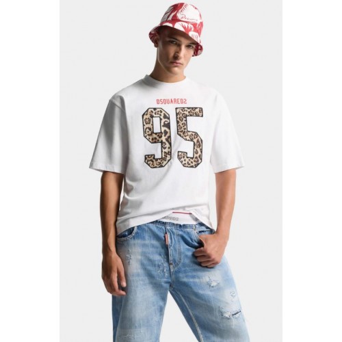 Tricou DSQUARED2, Wild2 Loose Fit T-Shirt, Alb