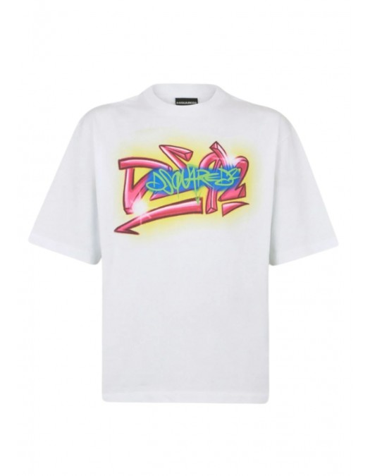 Tricou DSQUARED2, Rebel Tags Loose Fit T-Shirt, Alb - S71GD1652D20033100