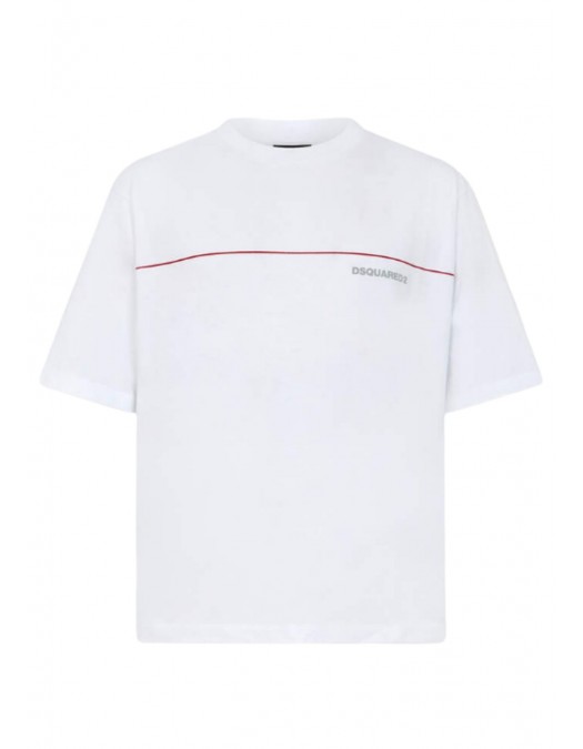 Tricou DSQUARED2, Dsquared2 Tape Loose Fit T-Shirt, Alb - S71GD1653D20033100