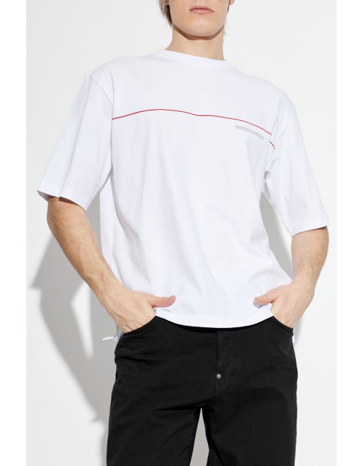 Tricou DSQUARED2, Dsquared2 Tape Loose Fit T-Shirt, Alb - S71GD1653D20033100