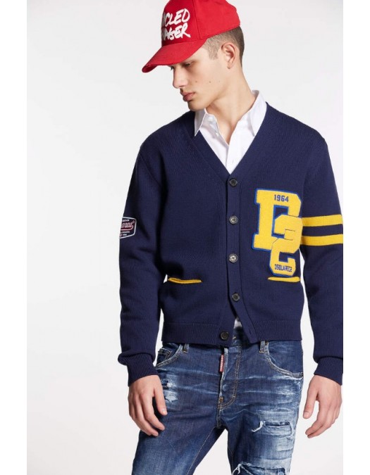 Pulover DSQUARED2, College Cardigan, Albastru - S71HA1230S18366962