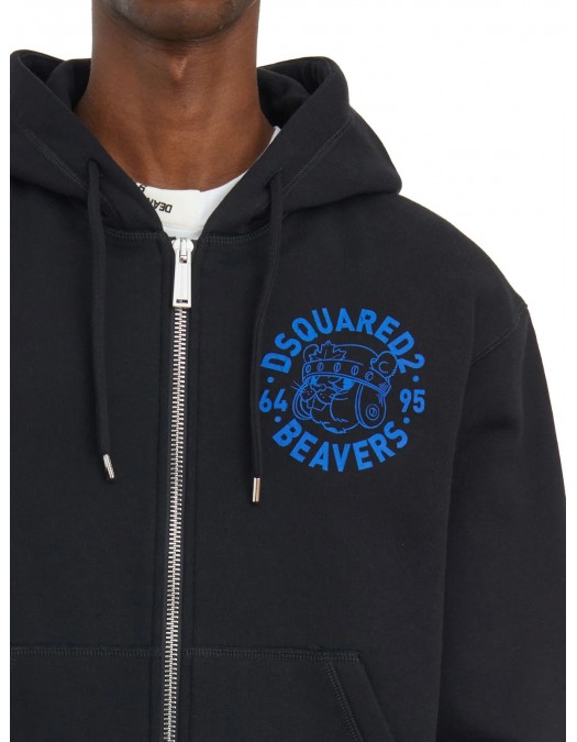 Hanorac DSQUARED2, Logo Printed Zip-Up, Black - S71HG0145S25516900